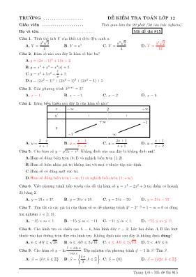 Đề kiểm tra Toán lớp 12 - Mã đề 815